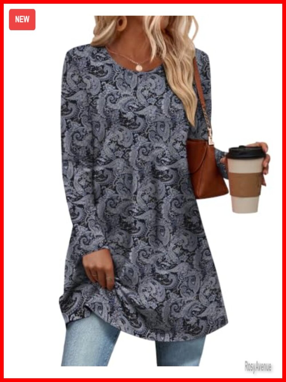 Long Sleeve Tunic Top Boho Floral Print Loose Fit Casual Fall Shirt